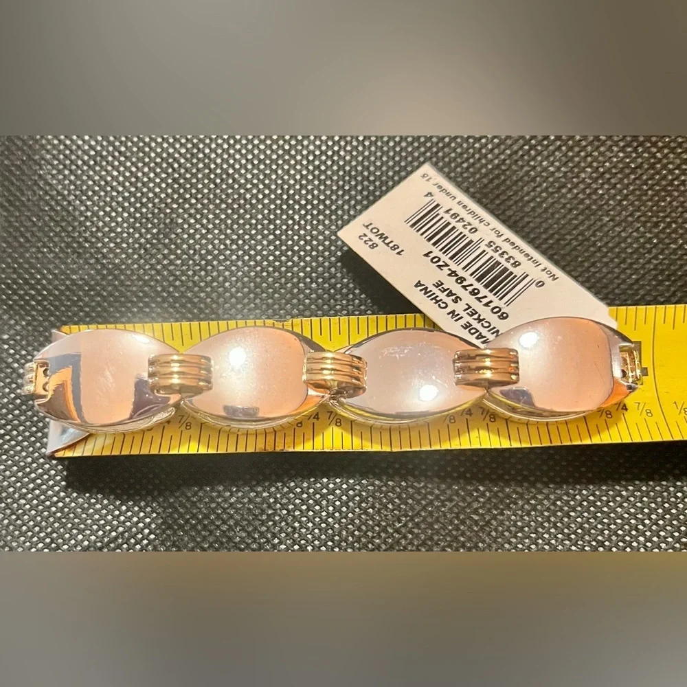 NWT Napier Two Tone Gold Silver Stretch Panel Link Bracelet Vintage Retro 80s